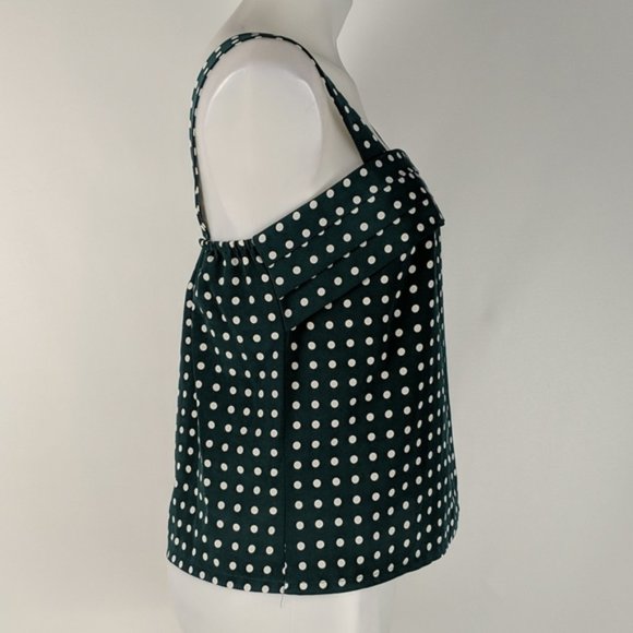 ARC Womens Top Size 12 Green White Polka Dots Elastic Sleeveless Square Neckline - Picture 6 of 9
